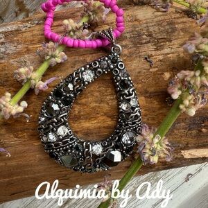 Big oversized crystal pave drop pendant necklace